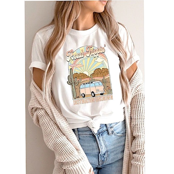 Penna&Pine Tops - White "Road Trippin" Graphic Boho Tee